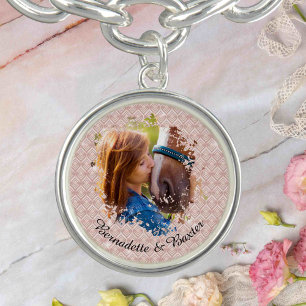 Personalized Pink Horse Pet Owner Name Photo Bracelet