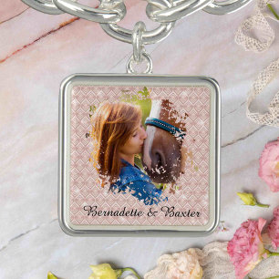 Personalized Pink Horse Pet Owner Name Photo Bracelet