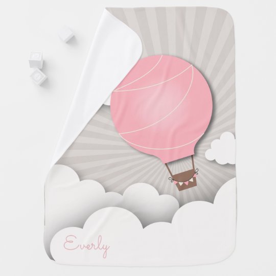 Personalized Pink Hot Air Balloon Baby Blanket
