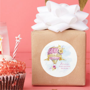 Personalized Pink Hot Air Balloon Baby Shower  Classic Round Sticker
