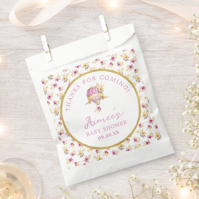 Personalized Pink Hot Air Balloon Baby Shower  Favor Bag (Clipped)