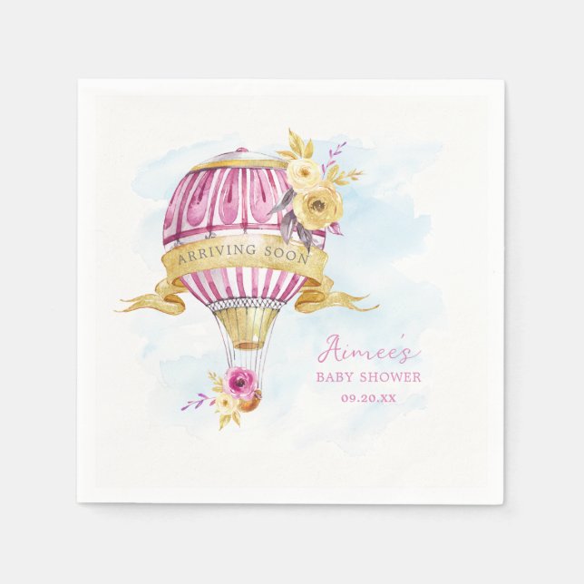Personalized Pink Hot Air Balloon Baby Shower  Napkins (Front)
