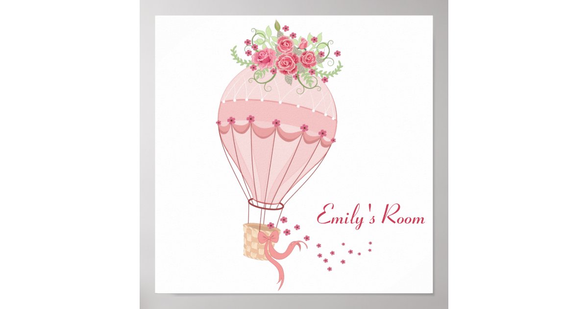 Personalized Pink Hot Air Balloon Nursery Poster | Zazzle