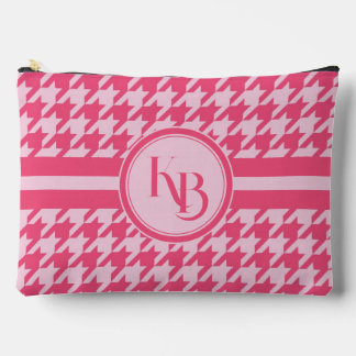 Personalized Pink Houndstooth Monogram Initials  Accessory Pouch