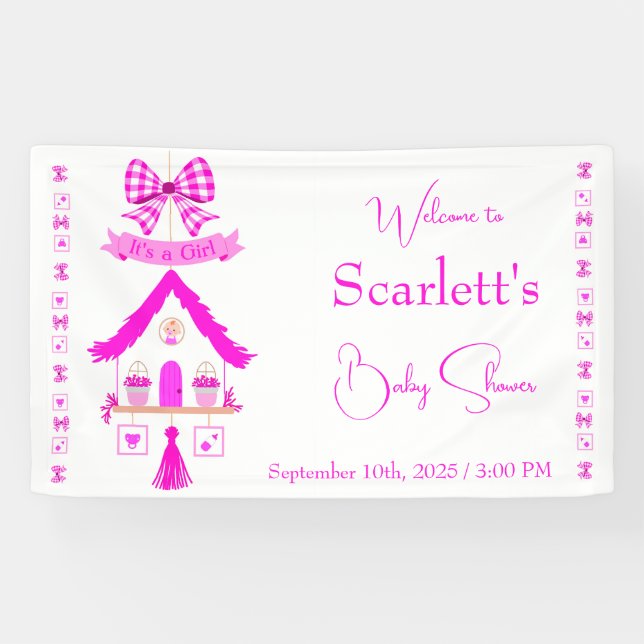 Personalized Pink House It's a Girl Banner (Horizontal)