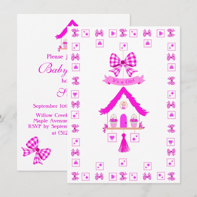 Personalized Pink House It's a Girl Invitation (Front/Back)