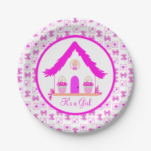 Personalized Pink House It's a Girl Paper Plates