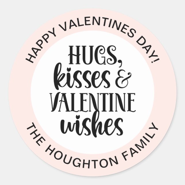 Personalized Pink Hugs Kisses Valentine Sticker (Front)
