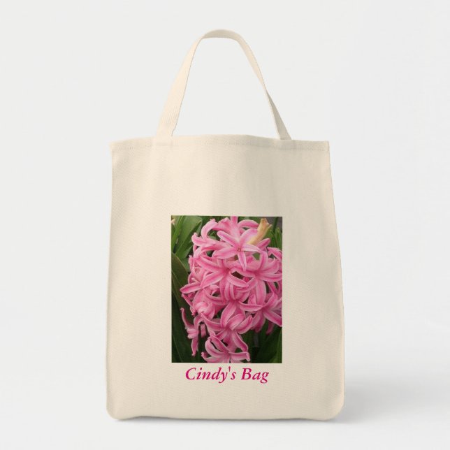 Personalized Pink Hyacinths Flowers Canvas Bags (Front)