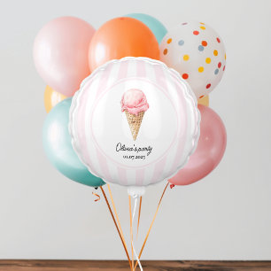 Personalized Pink Ice Cream Cone Birthday Balloon