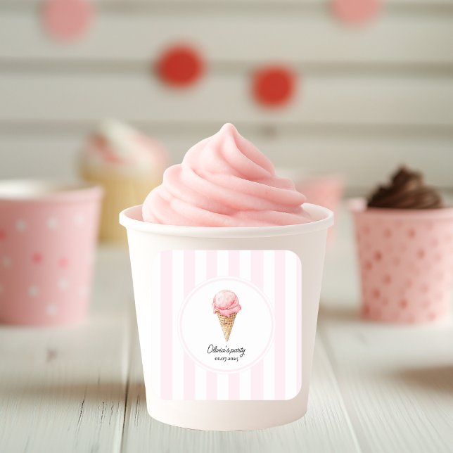 Personalized Pink Ice Cream Cone Party Sticker  (Creator Uploaded)