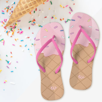 Personalized Pink Ice Cream Cone Summer Flip Flops by watermelontree at Zazzle