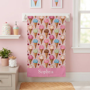Personalized Pink Ice Cream Kids Bath Towel