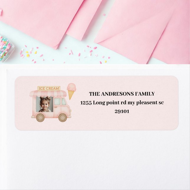 Personalized Pink Ice Cream Truck Birthday Label (Creator Uploaded)