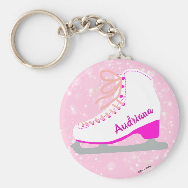 Personalized Pink Ice Skate Cute Figure Skater's Keychain (Front)