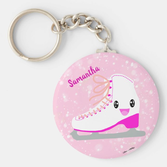 Personalized Pink Ice Skate Cute Kawaii Figure Keychain (Front)