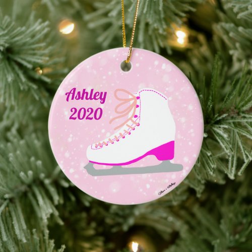 Personalized Pink Ice Skates Cute Home Ornament