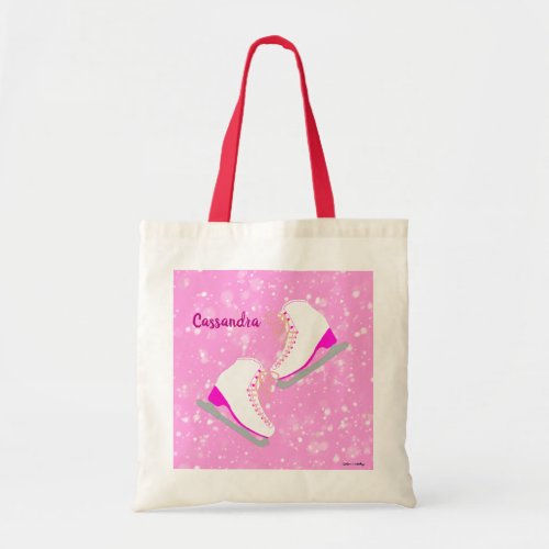 Personalized Pink Ice Skates Pattern Figure Skater Tote Bag