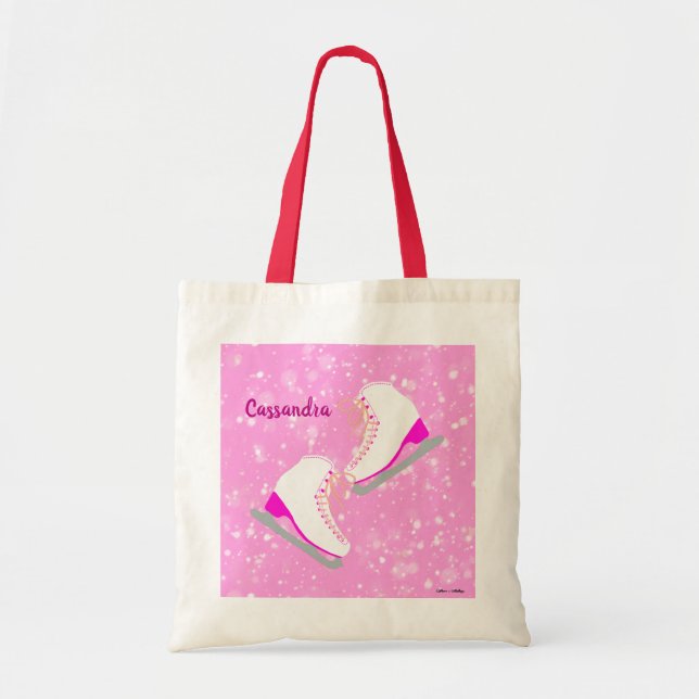 Personalized Pink Ice Skates Pattern Figure Skater Tote Bag (Front)