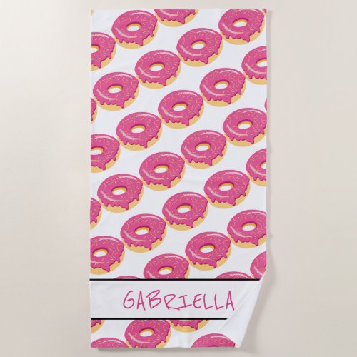 Personalized Pink Iced Donut Beach Towel