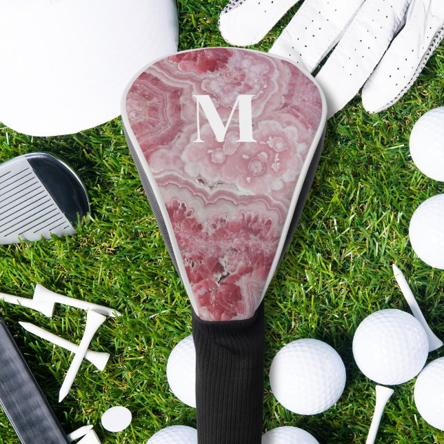 Personalized Pink Initial Monogram Golf Head Cover (Elegant Pink Agate Initial Monogram Golf Head Cover)