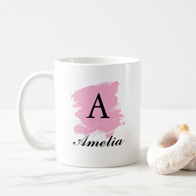 Personalized Pink Initial & Name  Coffee Mug (With Donut)