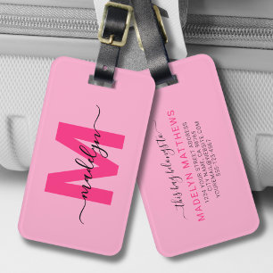 Personalized Pink Initial Name Monogram Luggage Tag