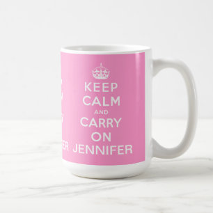 Personalized Pink Keep Calm and Carry On Coffee Mug