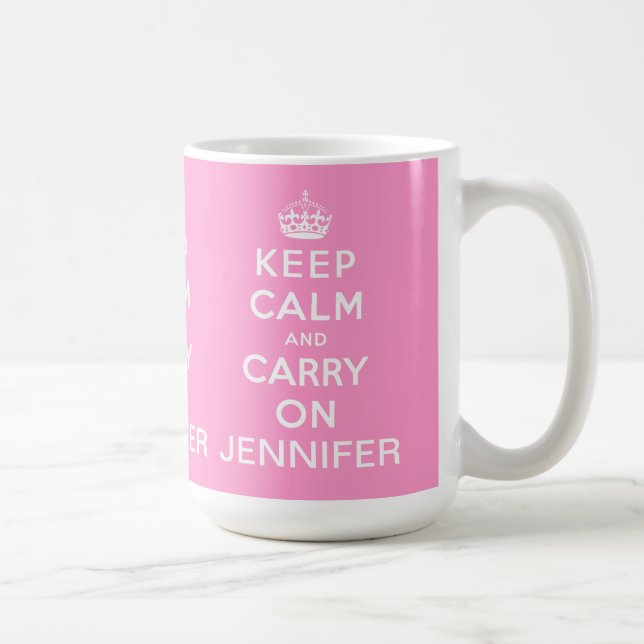 Personalized Pink Keep Calm and Carry On Coffee Mug (Right)