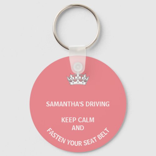 Personalized pink Keep Calm girly driving Keychain