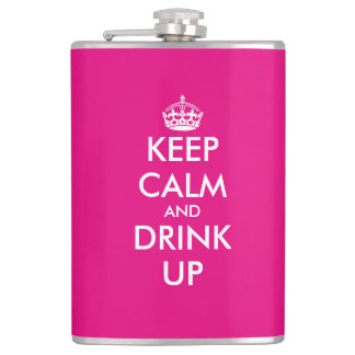 Personalized pink keep calm hip flask for women