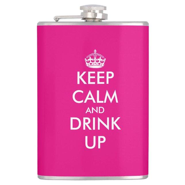 Personalized pink keep calm hip flask for women (Front)