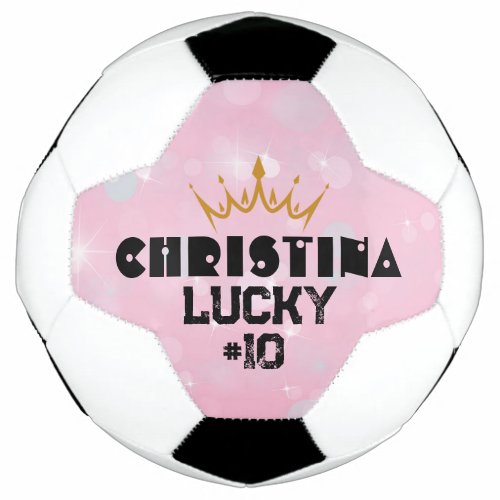 Personalized Pink Keepsake Female Football Player Soccer Ball