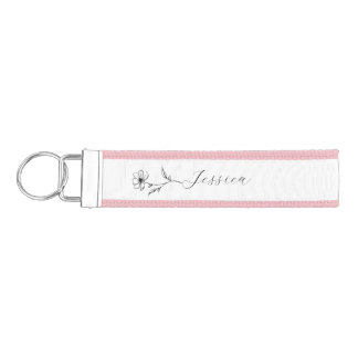 Personalized Pink Keychain with Floral Design