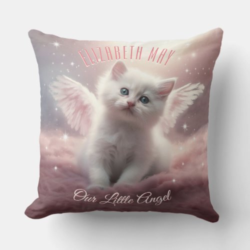 Personalized Pink Kitten with Angel Wings Throw Pillow