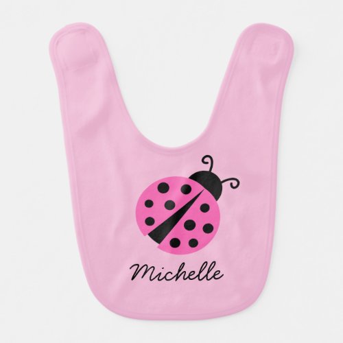 Personalized pink ladybug baby bib for girl