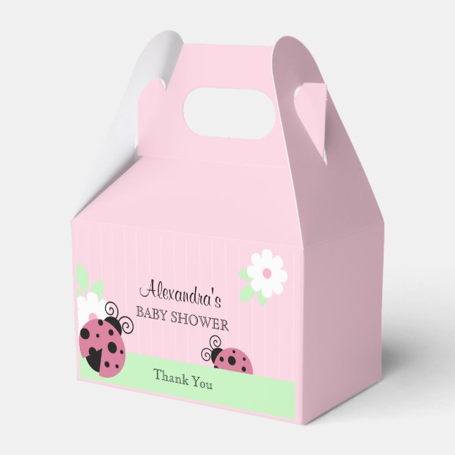 Personalized Pink Ladybug Baby Shower Birthday Favor Boxes (Front Side)