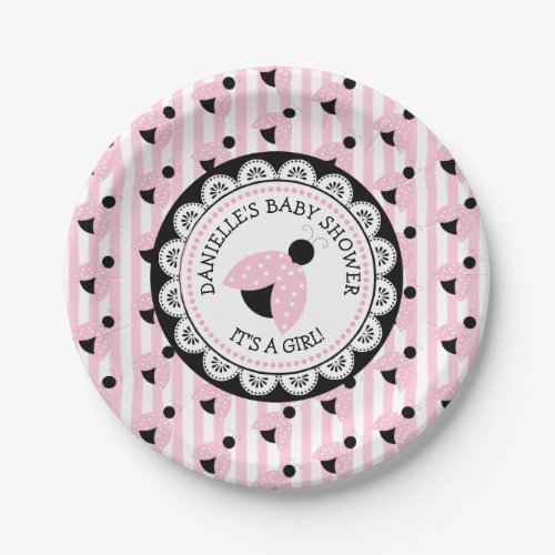 Personalized Pink Ladybug Baby Shower Paper Plates