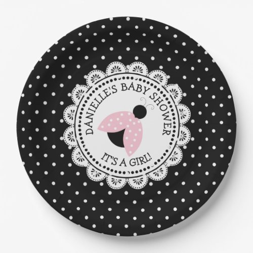 Personalized Pink Ladybug Baby Shower Paper Plates