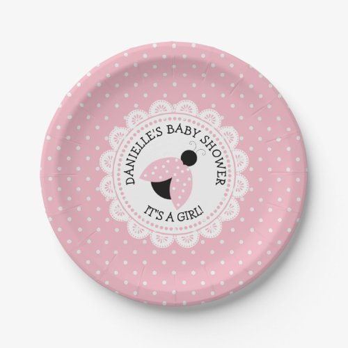 Personalized Pink Ladybug Baby Shower Paper Plates