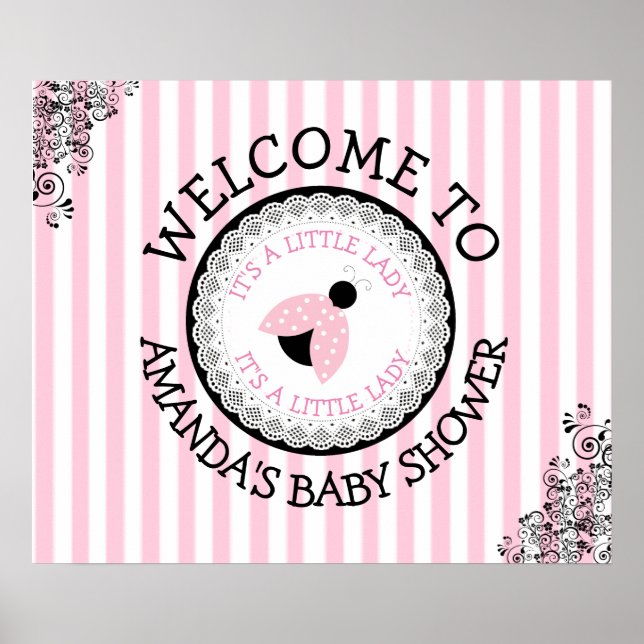 Personalized Pink Ladybug Baby Shower Poster (Front)