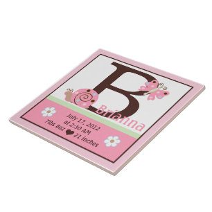 Personalized Pink Ladybug Birth Stats Tile