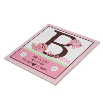 Personalized Pink Ladybug Birth Stats Tile by Personalizedbydiane at Zazzle
