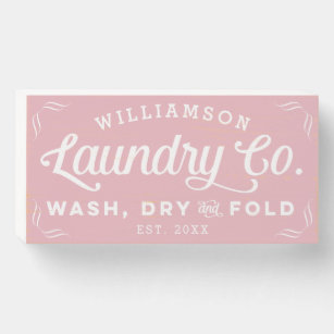 Personalized Pink Laundry Wash Dry Fold Wooden Box Sign