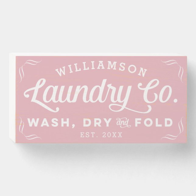 Personalized Pink Laundry Wash Dry Fold Wooden Box Sign (Front Horizontal)