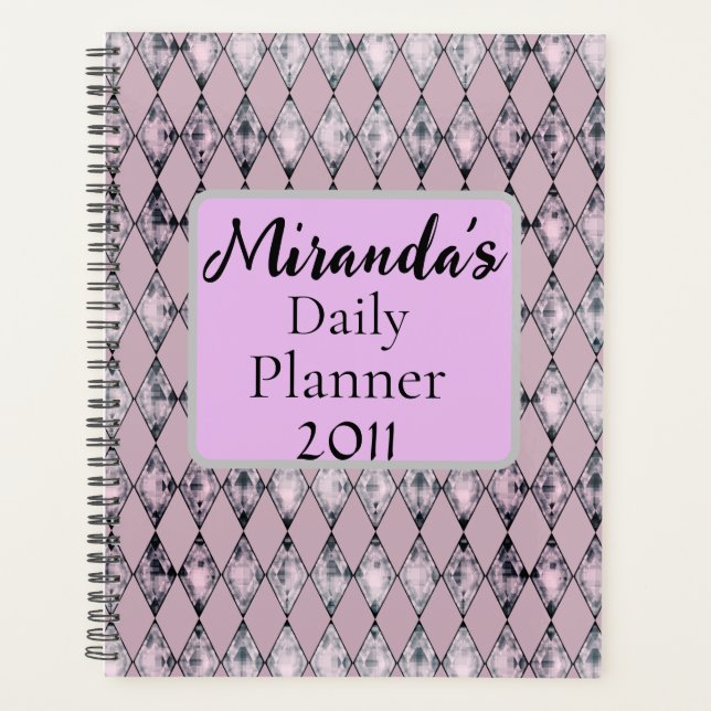 Personalized Pink Lavender Harlequin  Planner (Front)
