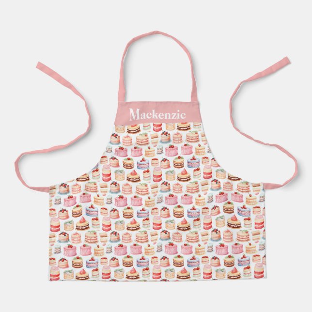 Personalized Pink Layered Cakes Sweet Kids Apron (Front)