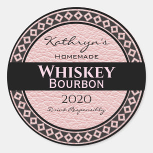Personalized Pink Leather Round Classic Round Sticker