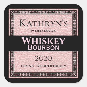 Personalized Pink Leather Square Sticker