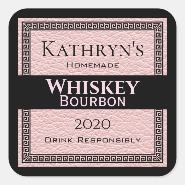 Personalized Pink Leather Square Sticker (Front)